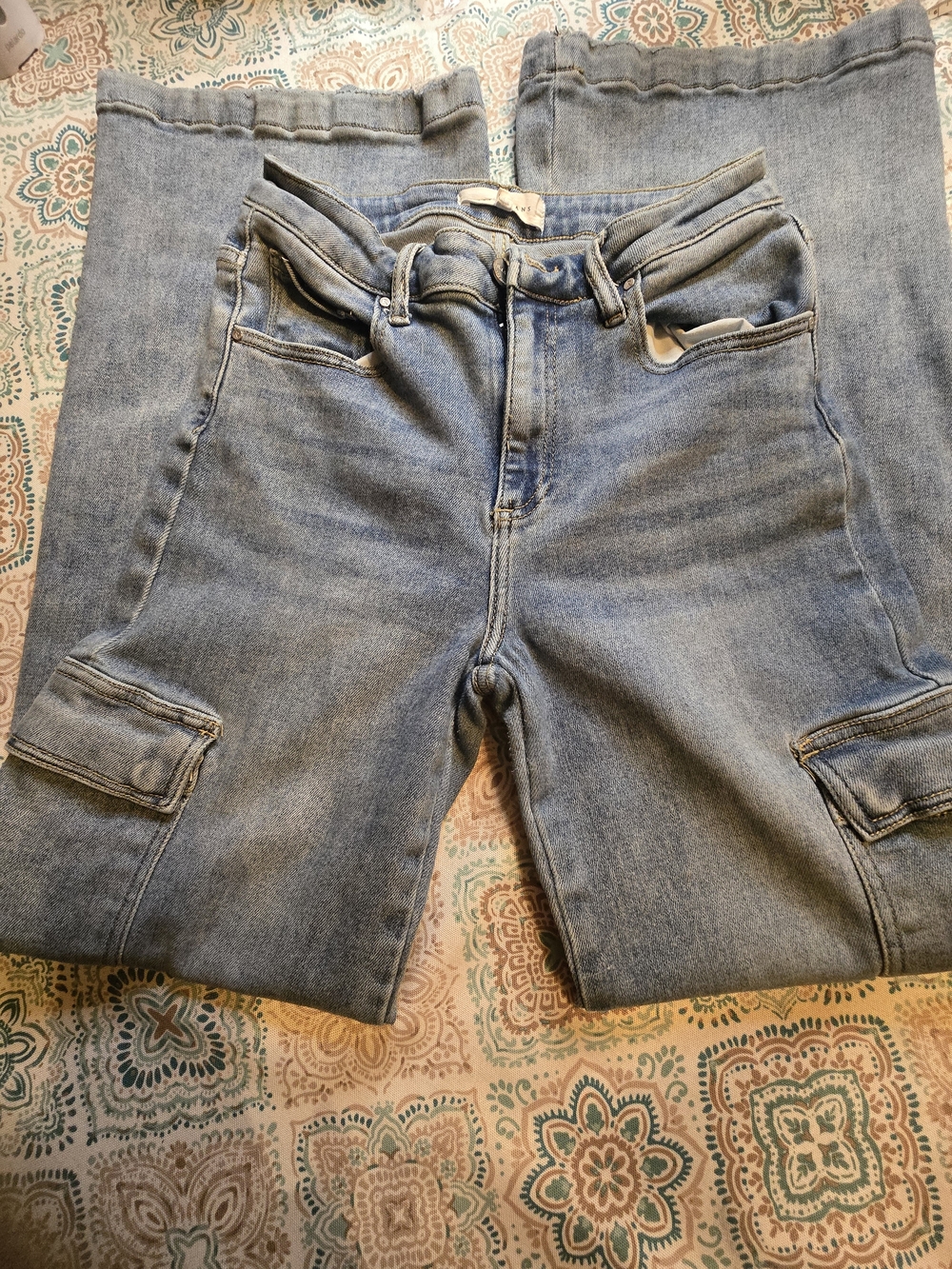 Risen High Rise Cargo Flare Bell Bottom Jeans Size Medium